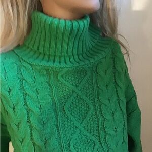 Emerald Cable Knit Turtleneck Sweater